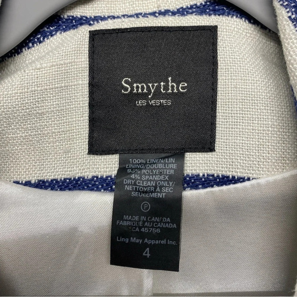 Smythe Blazer 100% Linen Lined Navy Stripe Nautical - Picture 8 of 9